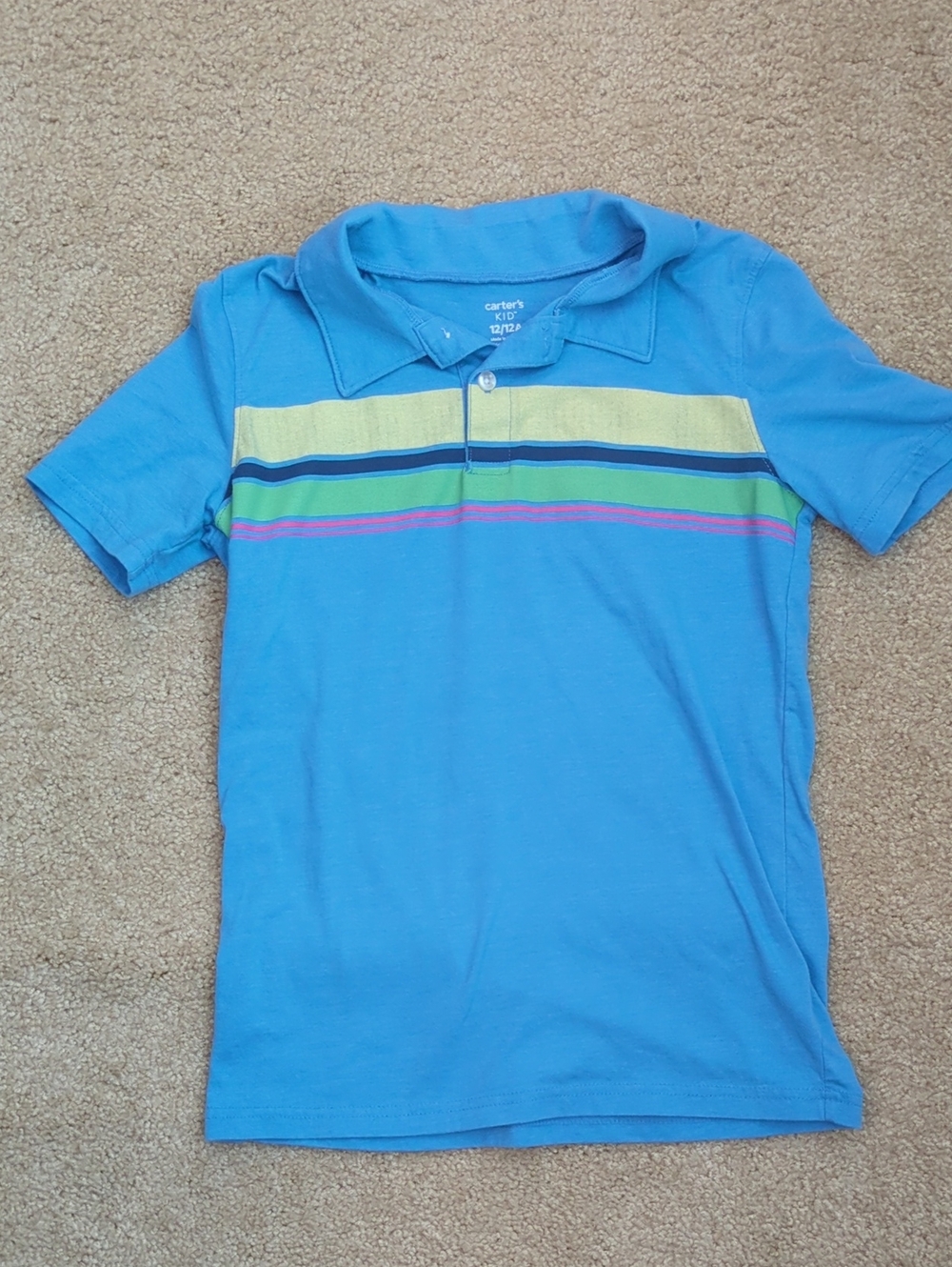 Carter's Bright Blue Polo with Multi-Color Stripes
